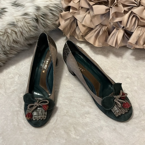 Block Heel Suede Leather Pump Slip On Shoes Sz 7 - Picture 3 of 13